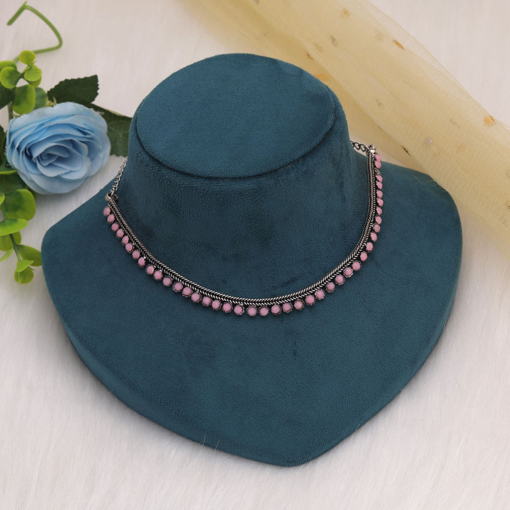 Light Pink Oxidised Necklace – Festive Styling