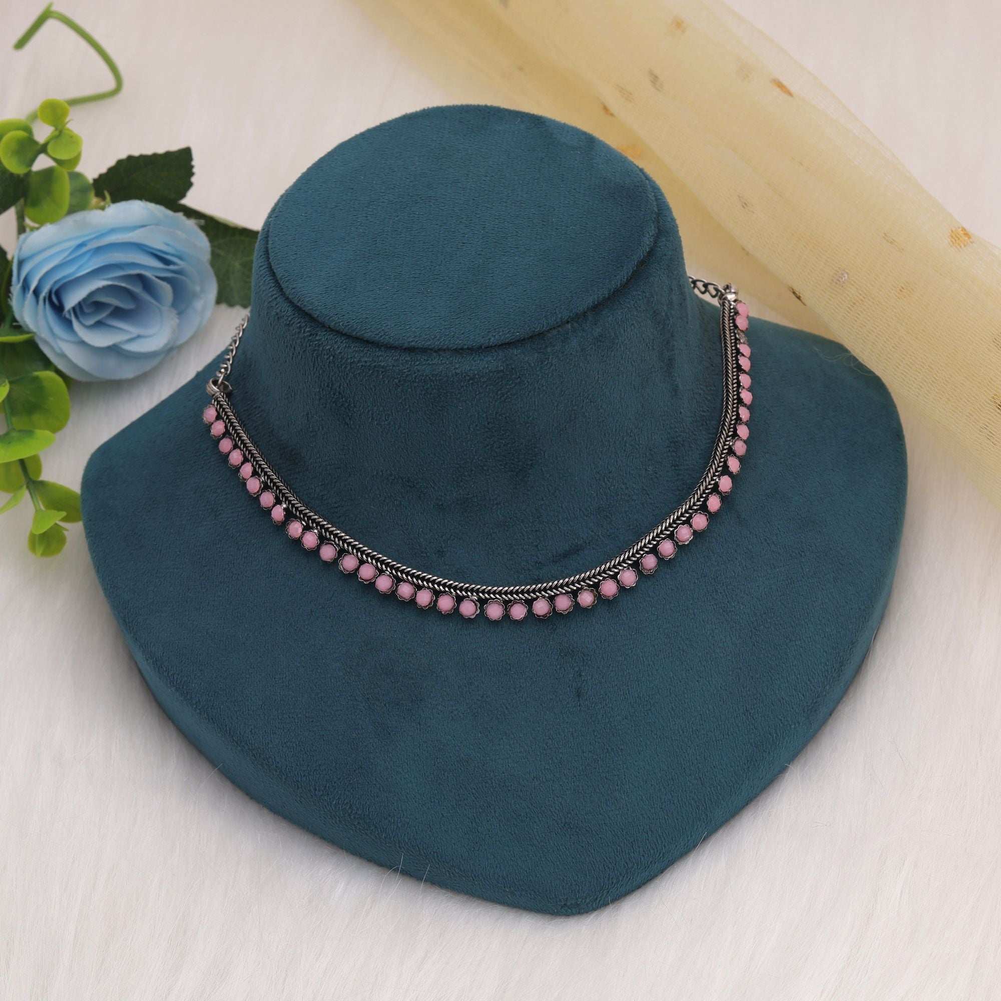 Light Pink Oxidised Necklace – Festive Styling
