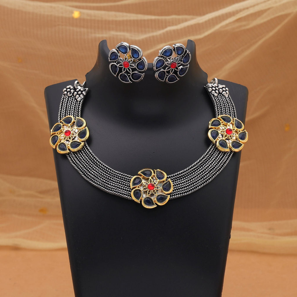 Blue Dual Tone Oxidised Necklace Set – Ethnic Design