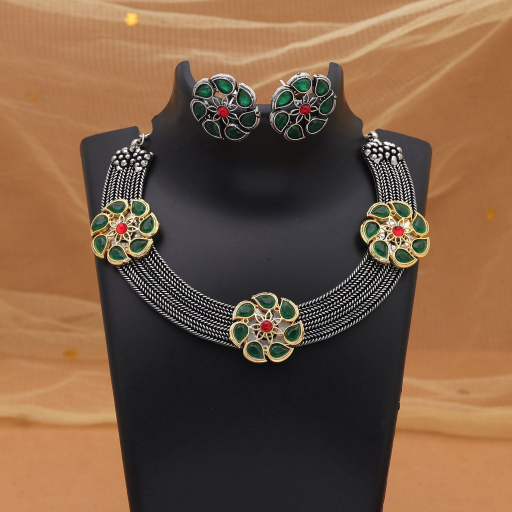 Green Dual Tone Oxidised Necklace Set – Festive Wear