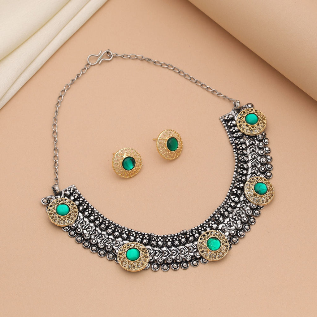 Green Dual Tone Oxidised Necklace Set – Cultural Heritage