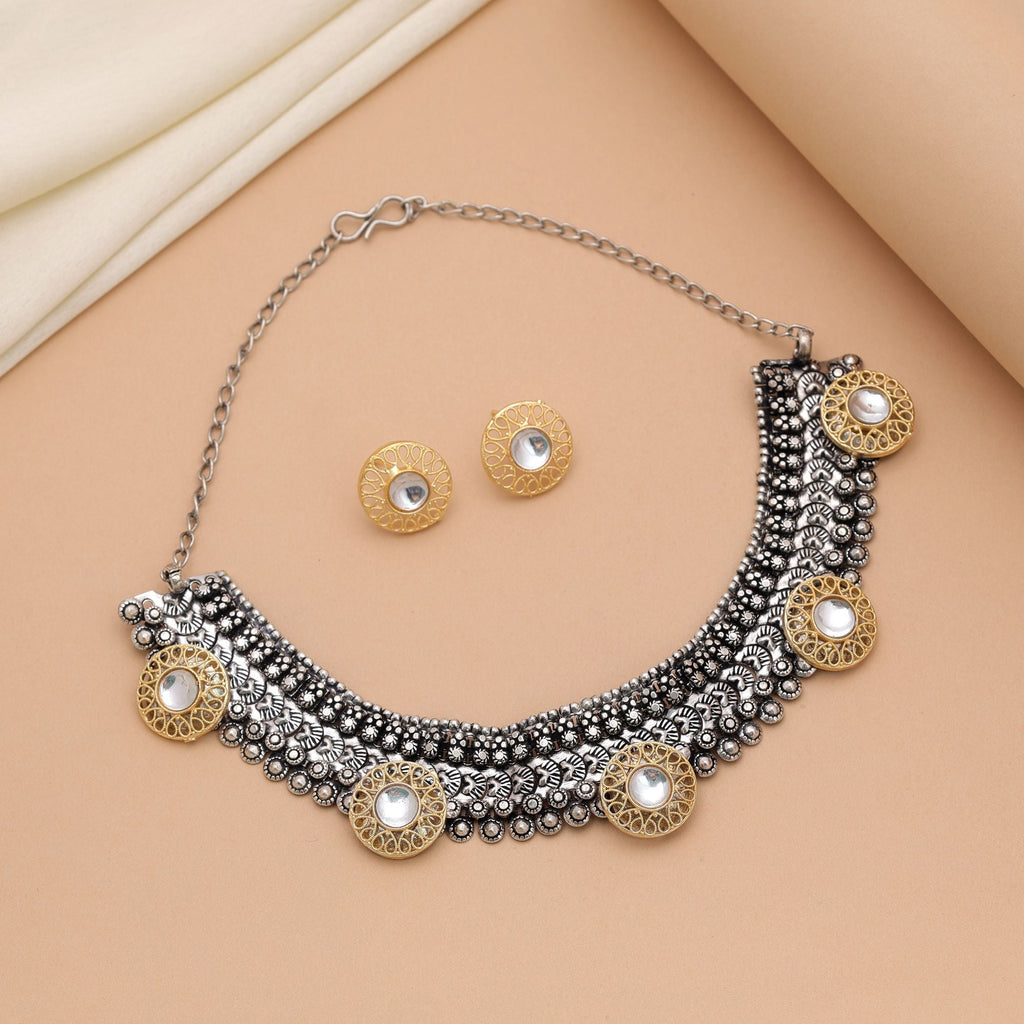White Dual Tone Oxidised Necklace Set – Traditional Craft