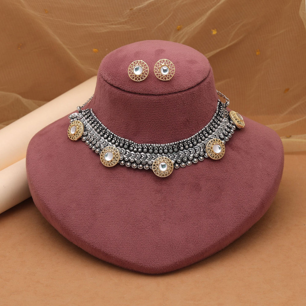 White Dual Tone Oxidised Necklace Set – Traditional Craft