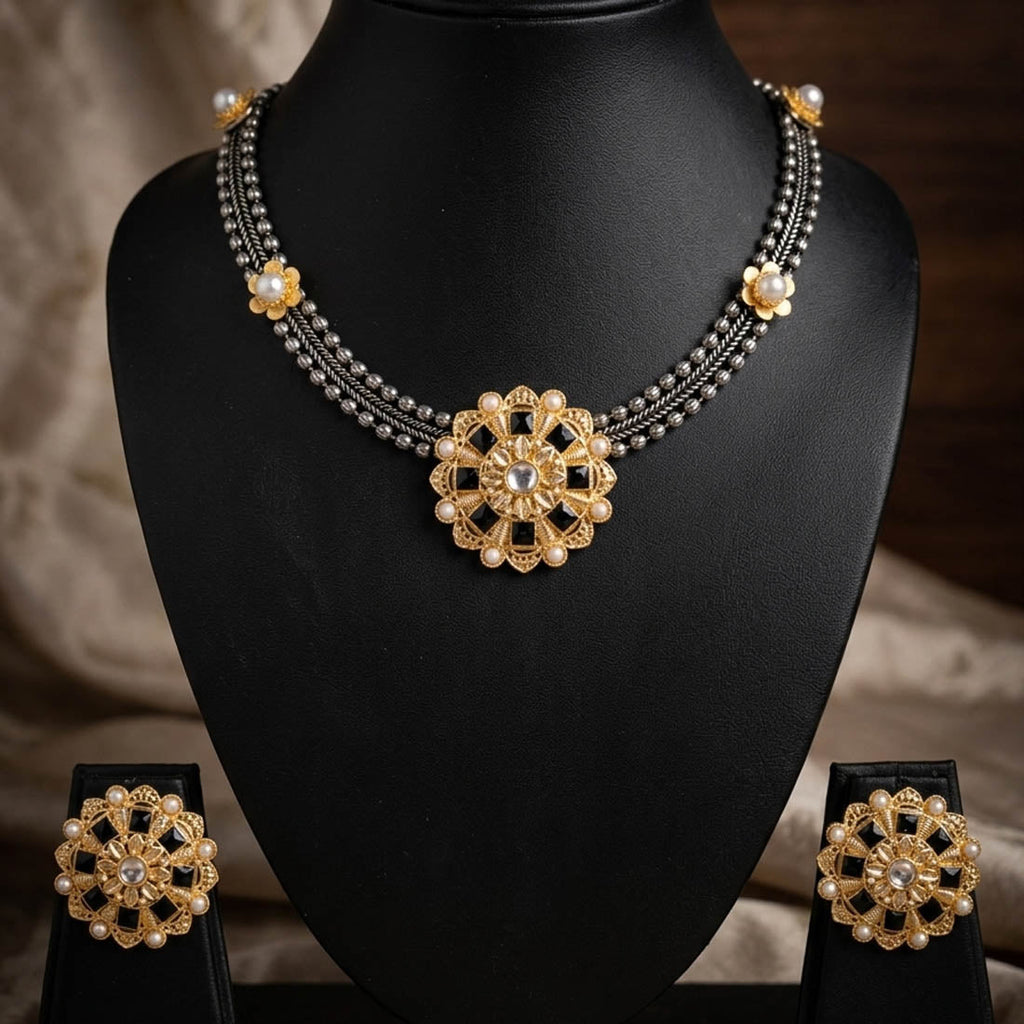 Black Color Unique Dual Tone Oxidised Necklace Set