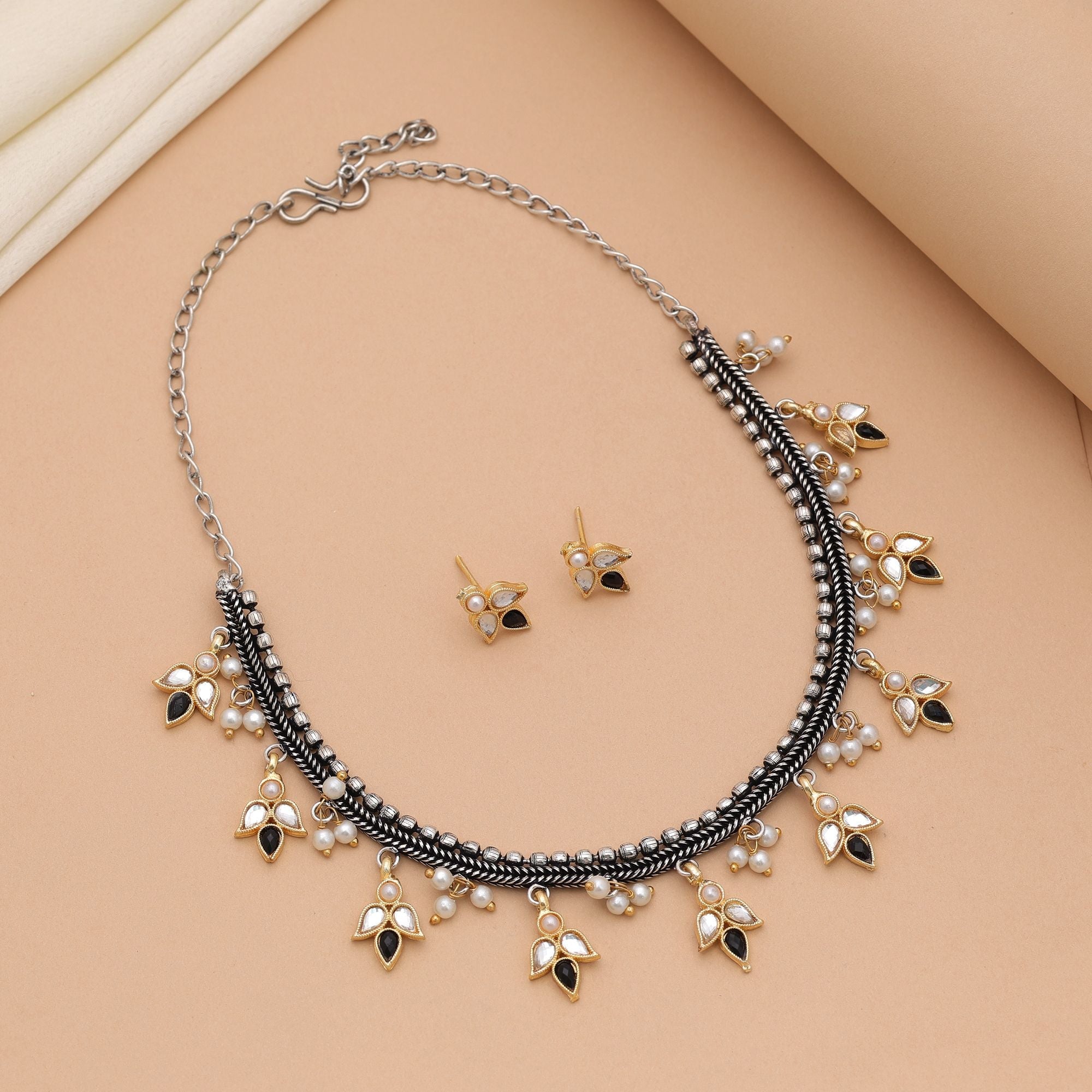 Black Dual Tone Oxidised Necklace Set – Ethnic Finish