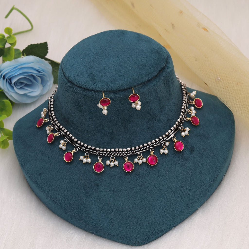 Rani Dual Tone Oxidised Necklace Set – Festive Look