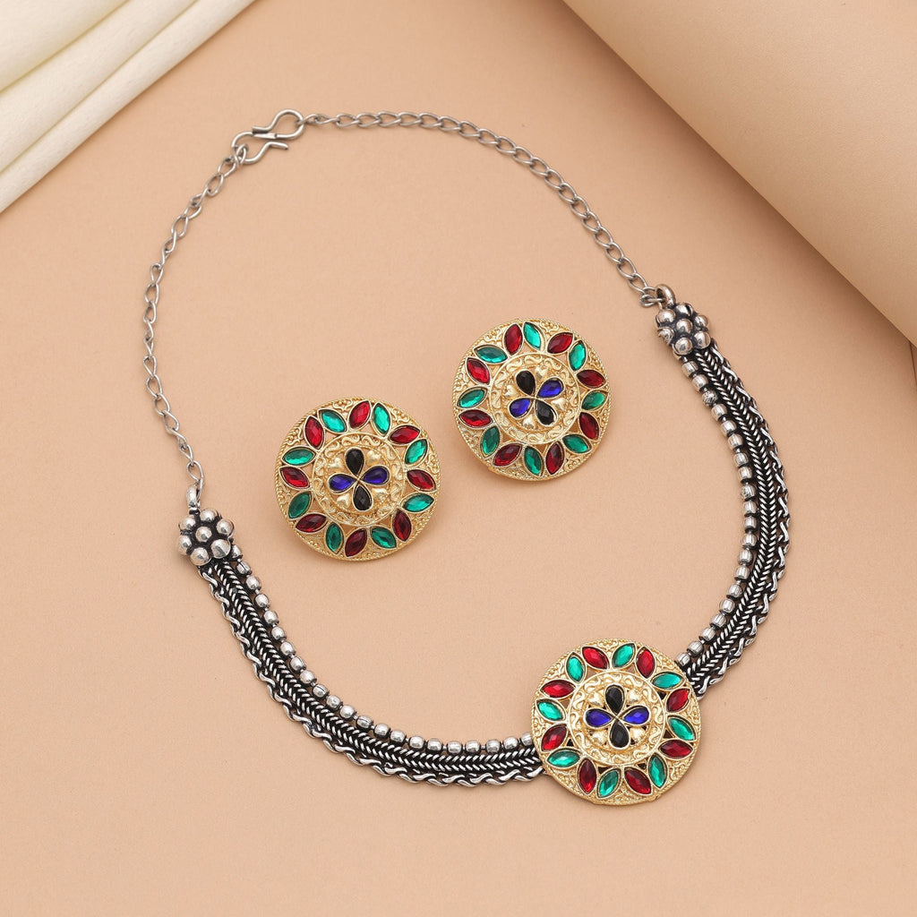 Multi Color Dual Tone Oxidised Necklace Set – Traditional Charm