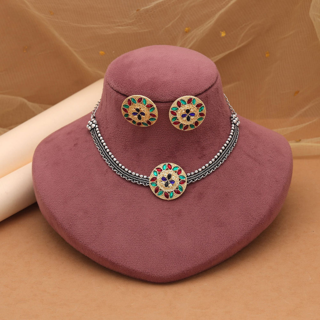 Multi Color Dual Tone Oxidised Necklace Set – Traditional Charm