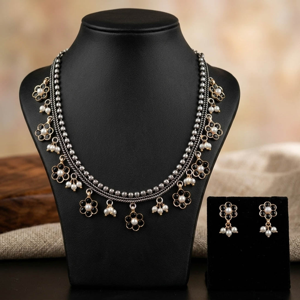 Black Color Premium Dual Tone Oxidised Necklace Set