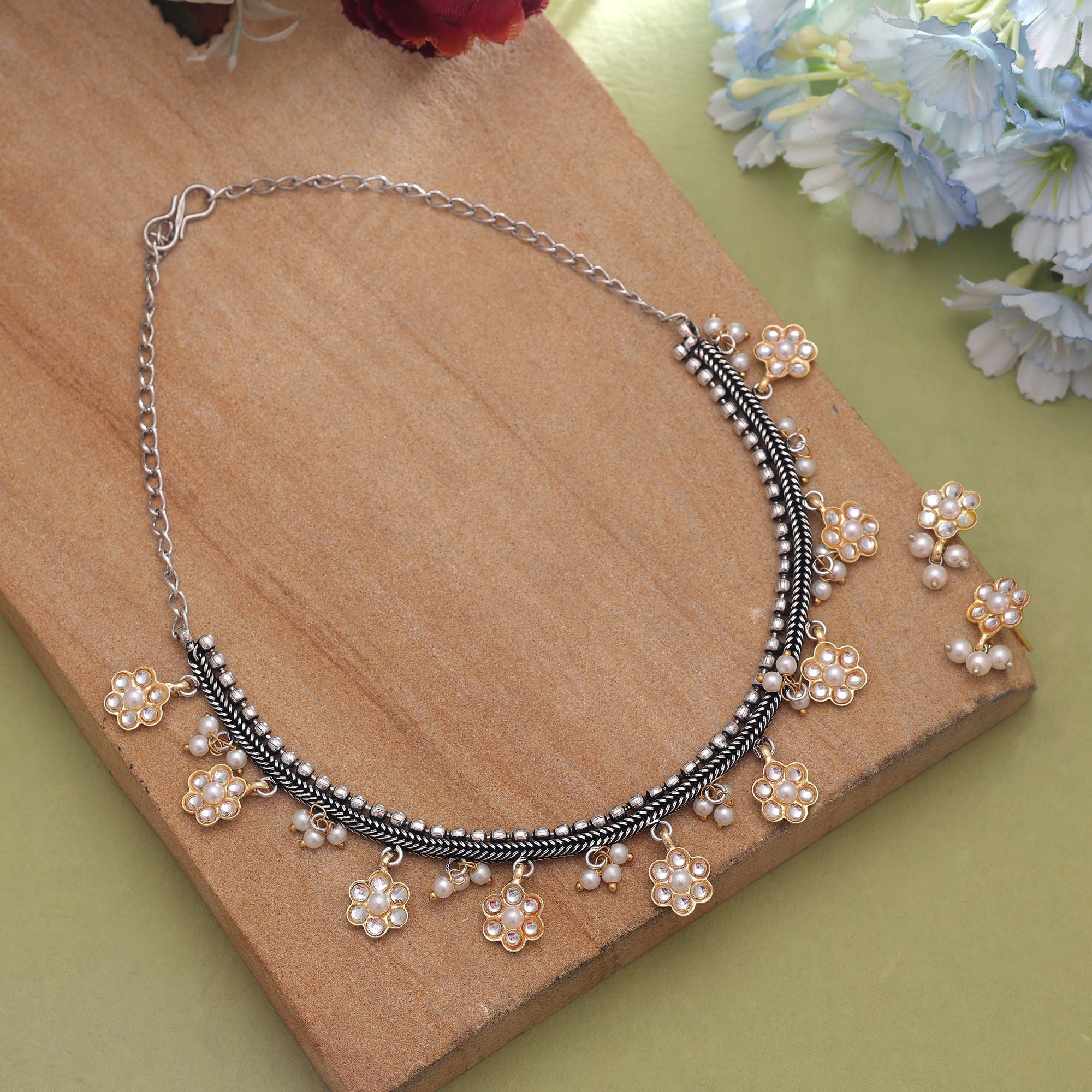 White Dual Tone Oxidised Necklace Set – Traditional Wear