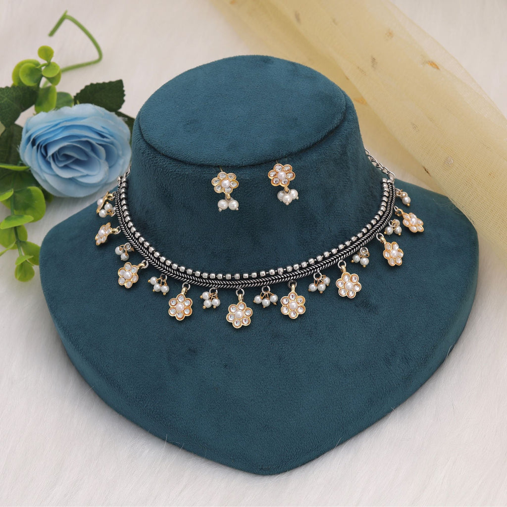White Dual Tone Oxidised Necklace Set – Traditional Wear