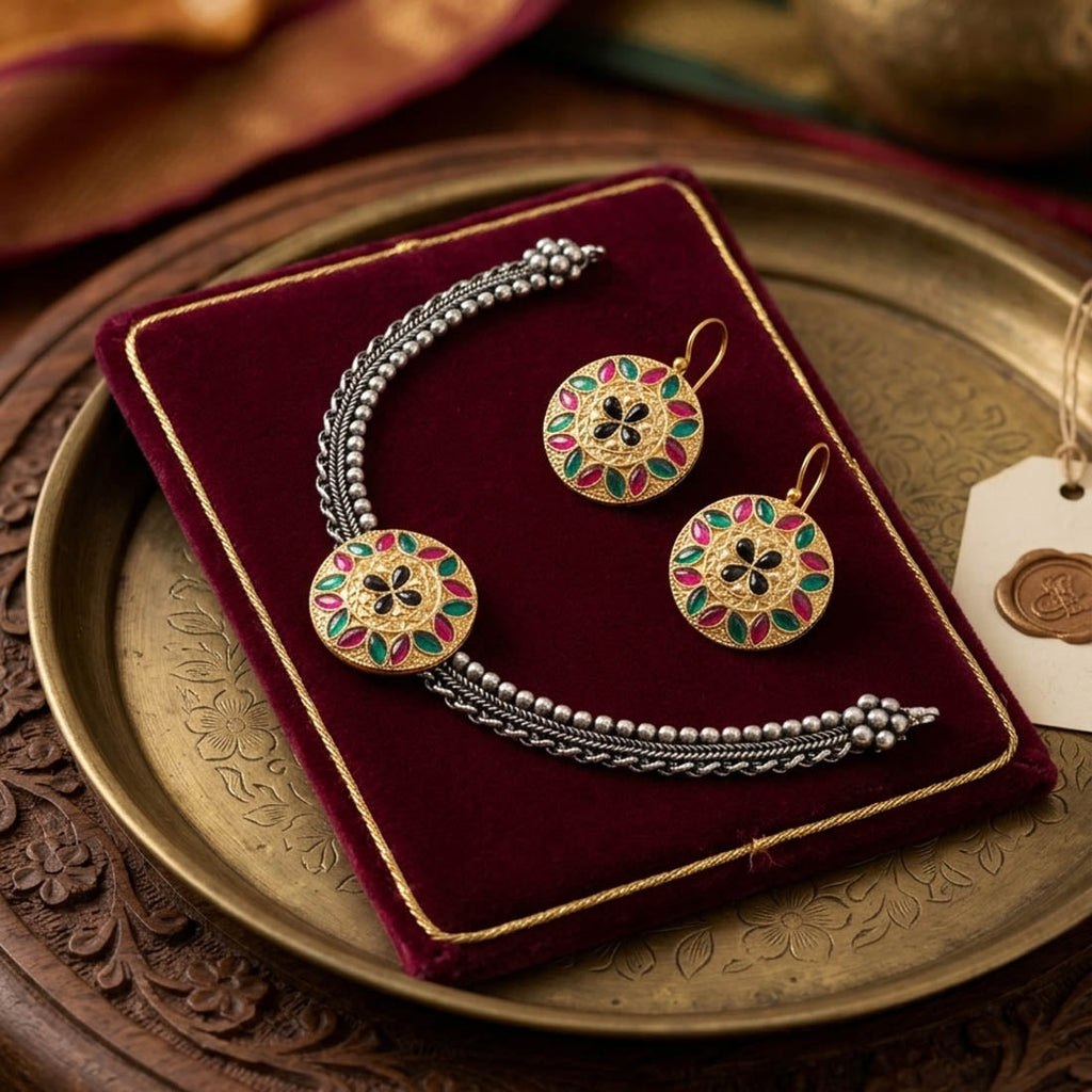 Multi Color Dual Tone Oxidised Necklace Set