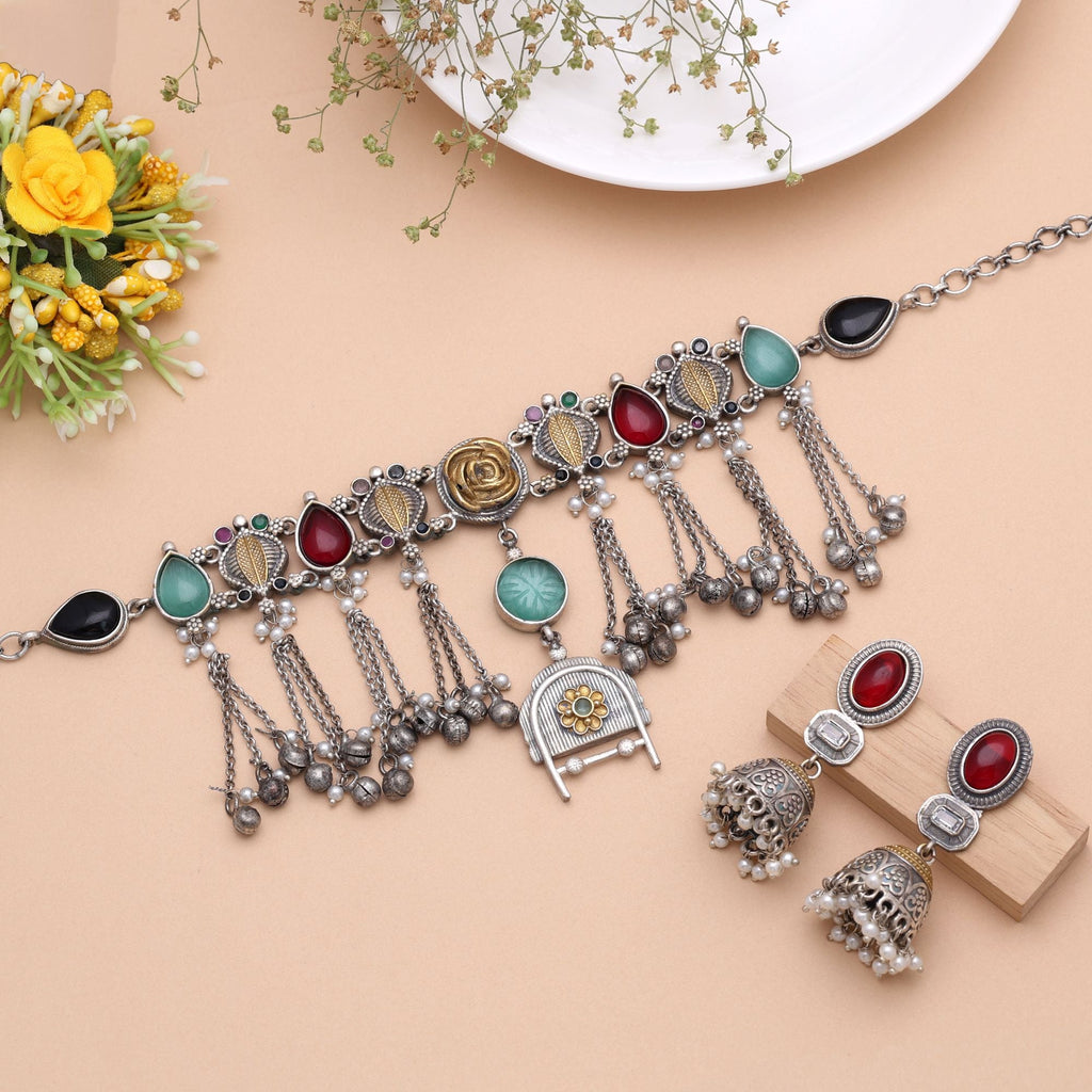 Multi Color Oxidised Necklace Set Ethnic Fashion Style