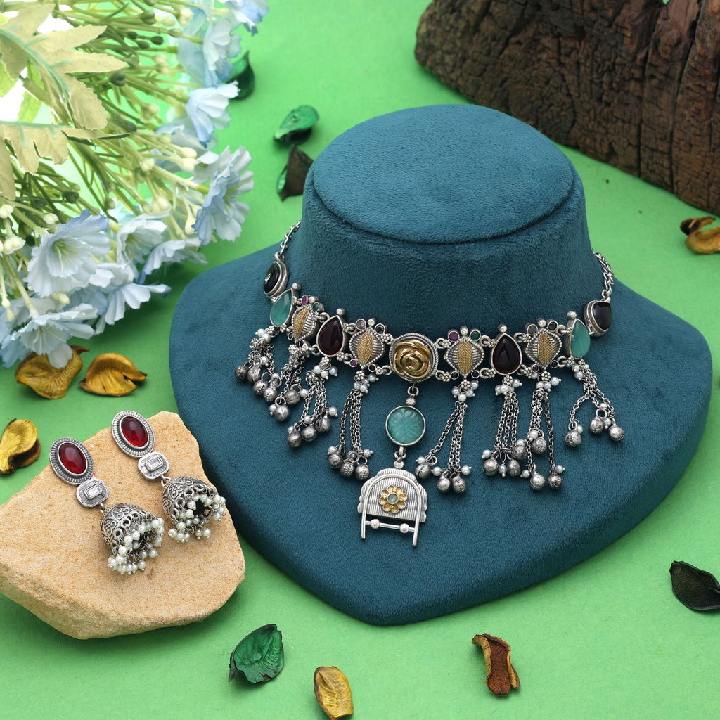 Multi Color Oxidised Necklace Set Ethnic Fashion Style