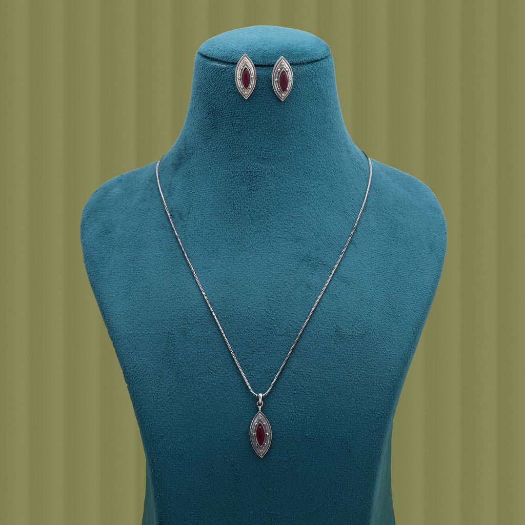 Red Color Oxidised Stone Necklace Set Traditional Fashion Style