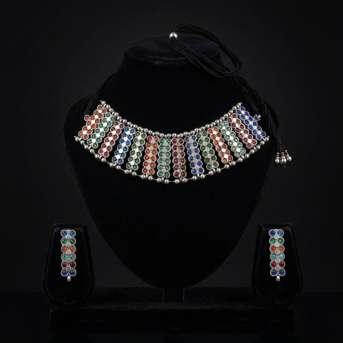 Multi Color Rainbow Oxidised Necklace Set Colorful Designer Style