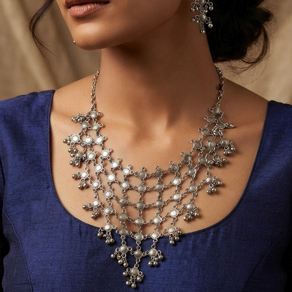 Silver Color Oxidised Necklace Set Handmade Traditional Appeal