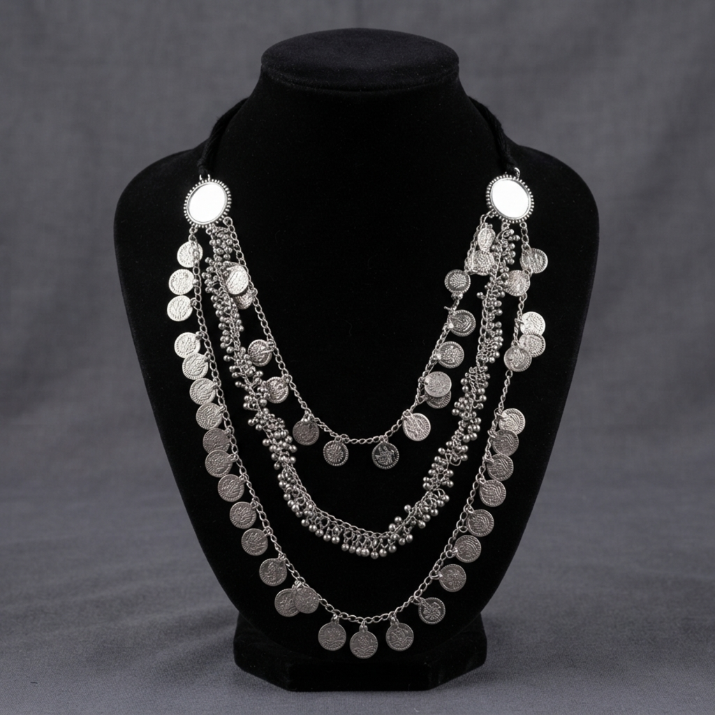 Traditional Silver Color Mirror Work Oxidised Necklace Statement Collar Piece