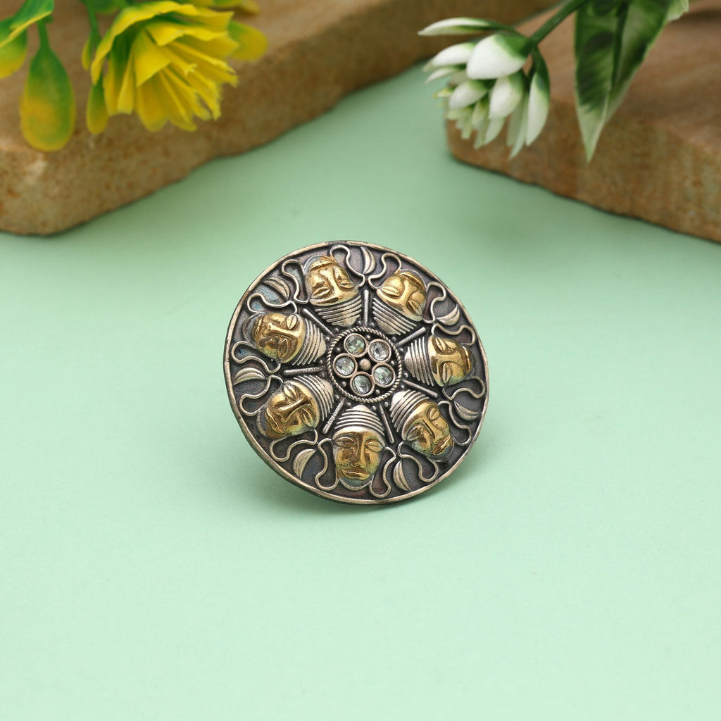 Gold & Silver Color Dual Tone Oxidised Rings Featuring Elegant Metallic Contrast With Artistic Detailing