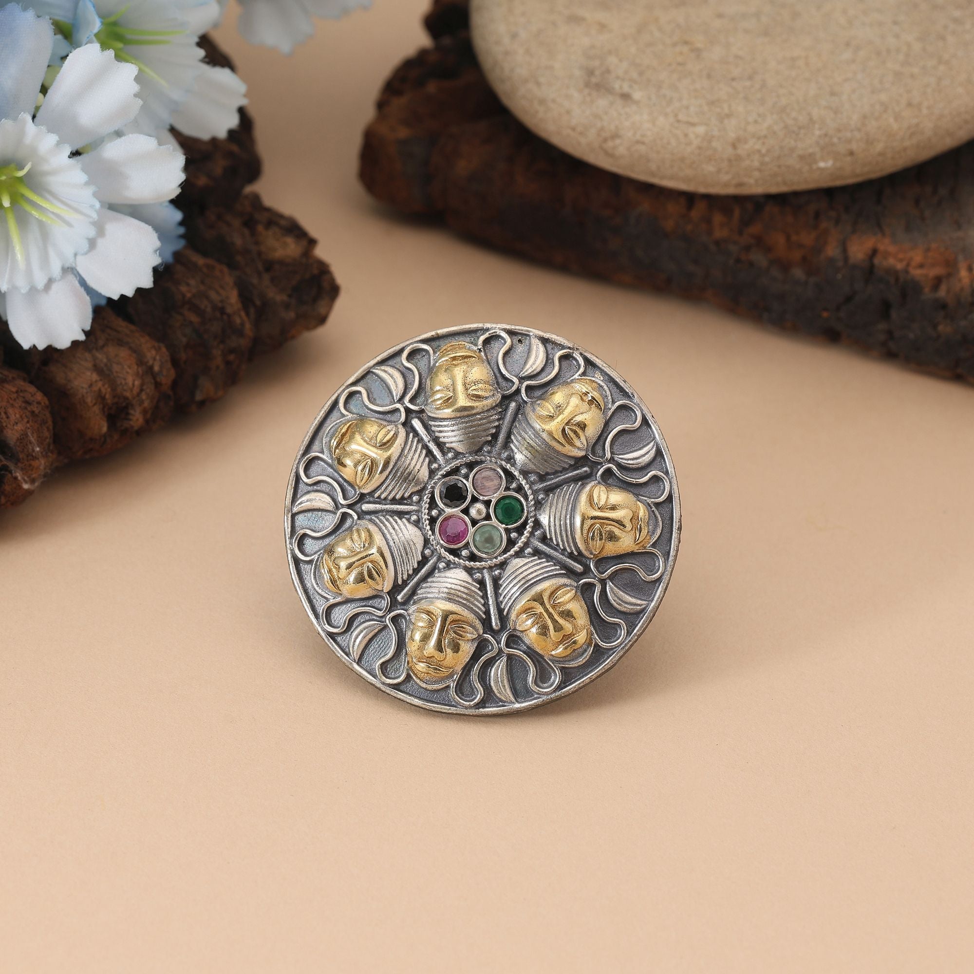 Multi Color Dual Tone Oxidised Rings Designed With Artistic Multi-Hued Oxidised Craftsmanship For Festive Wear