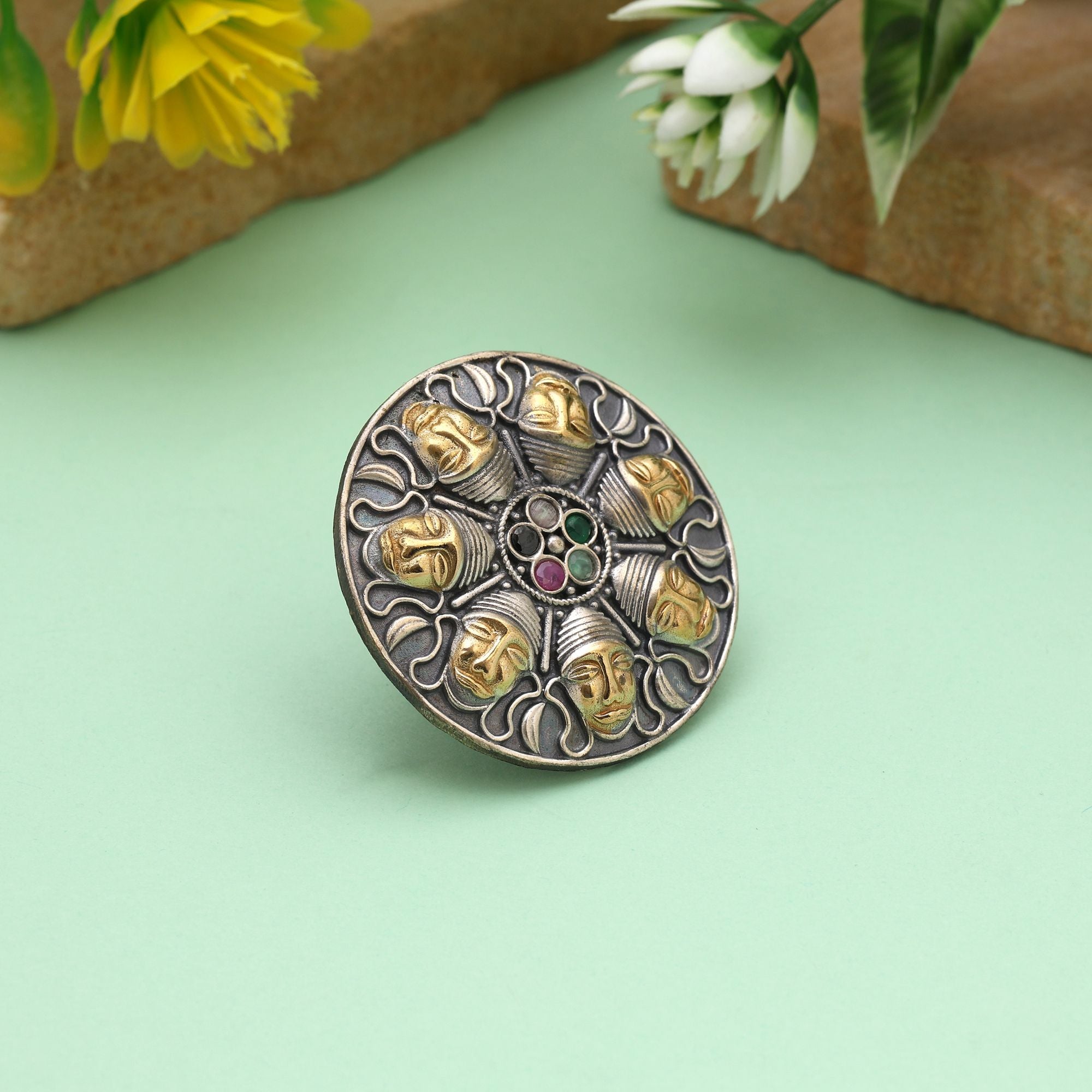 Multi Color Dual Tone Oxidised Rings Designed With Artistic Multi-Hued Oxidised Craftsmanship For Festive Wear