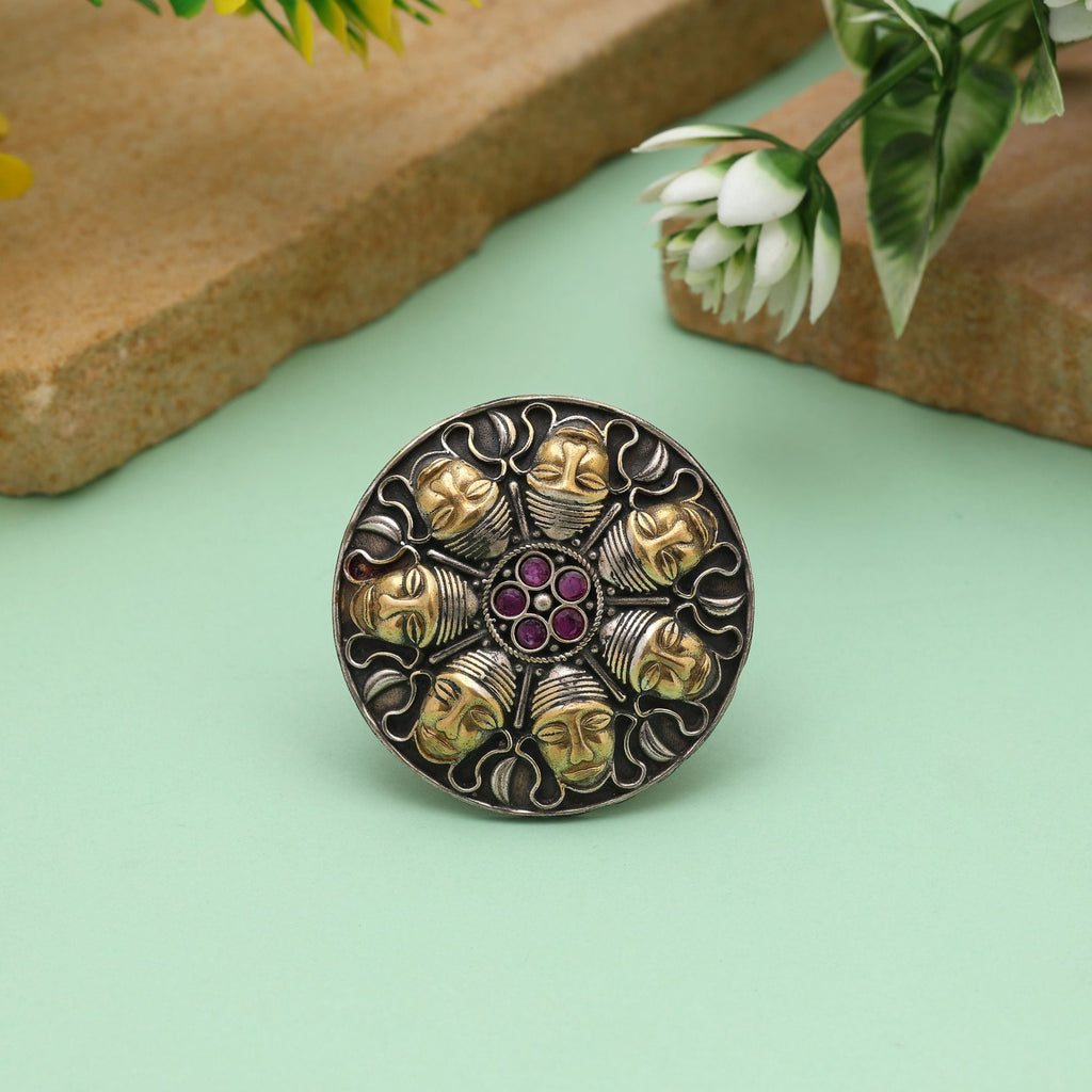 Rani Color Dual Tone Oxidised Rings Crafted With Bold Vibrant Shades And Traditional Oxidised Patterns