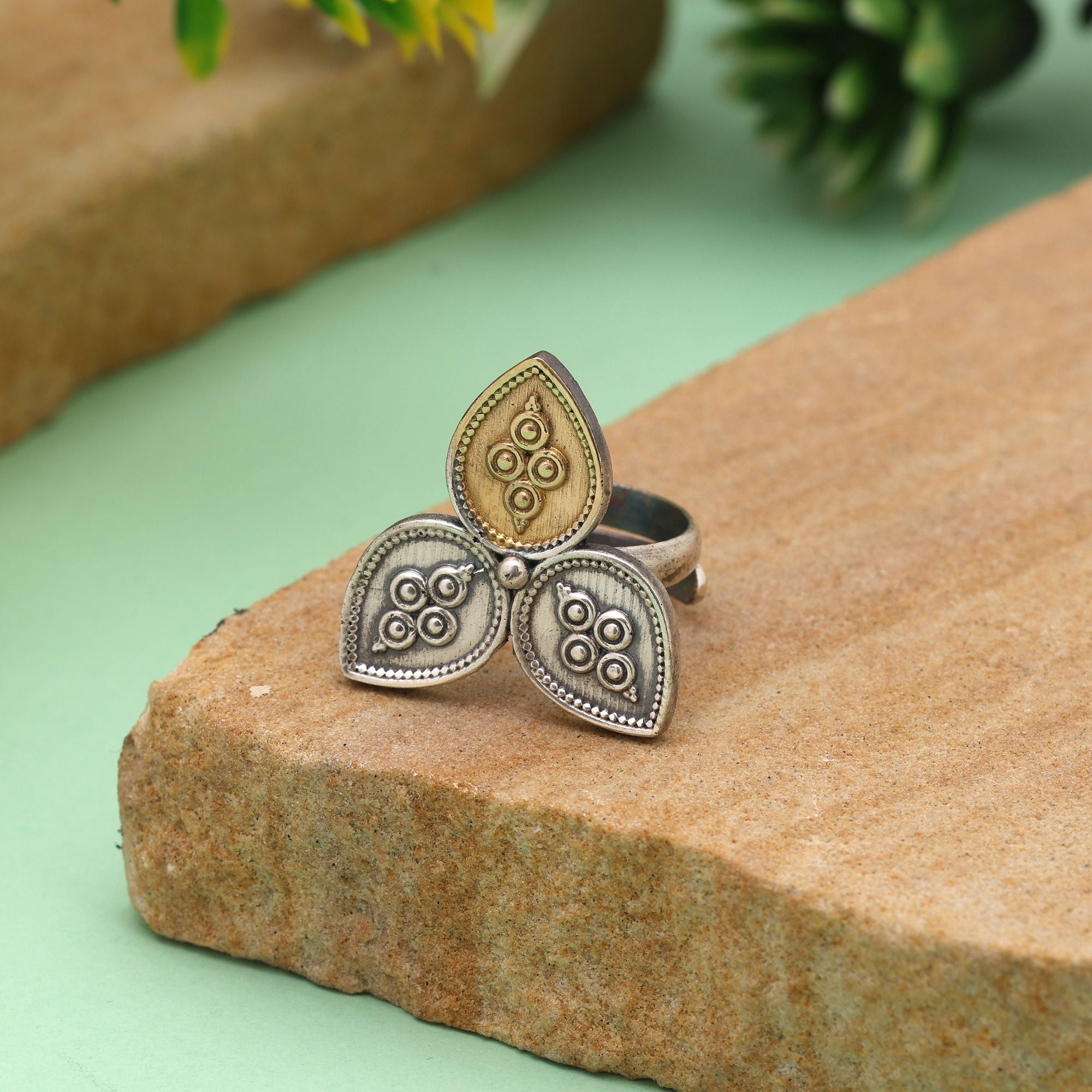Gold & Silver Color Dual Tone Oxidised Rings Blending Modern Metallic Contrast With Timeless Ethnic Artistry