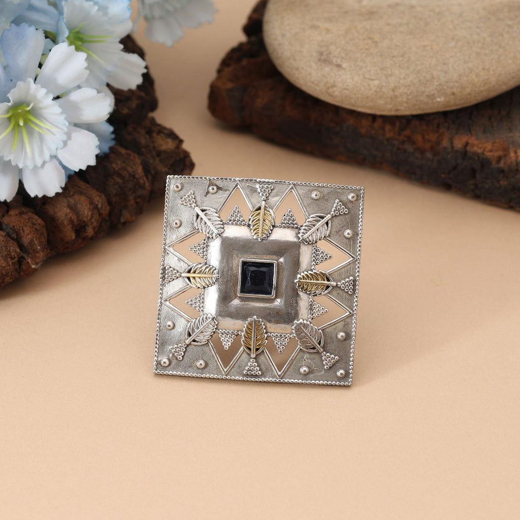 Black Color Dual Tone Oxidised Rings Offering Bold Deep Tones With Ornamental Oxidised Craftsmanship