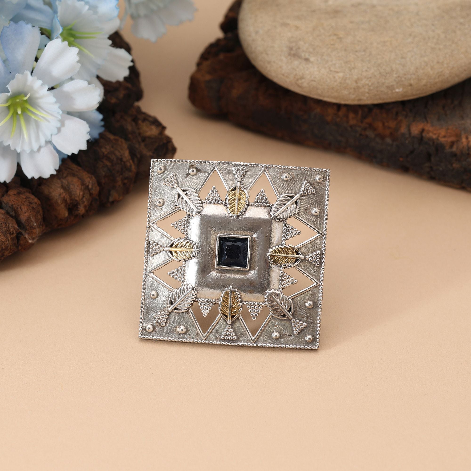 Black Color Dual Tone Oxidised Rings Offering Bold Deep Tones With Ornamental Oxidised Craftsmanship