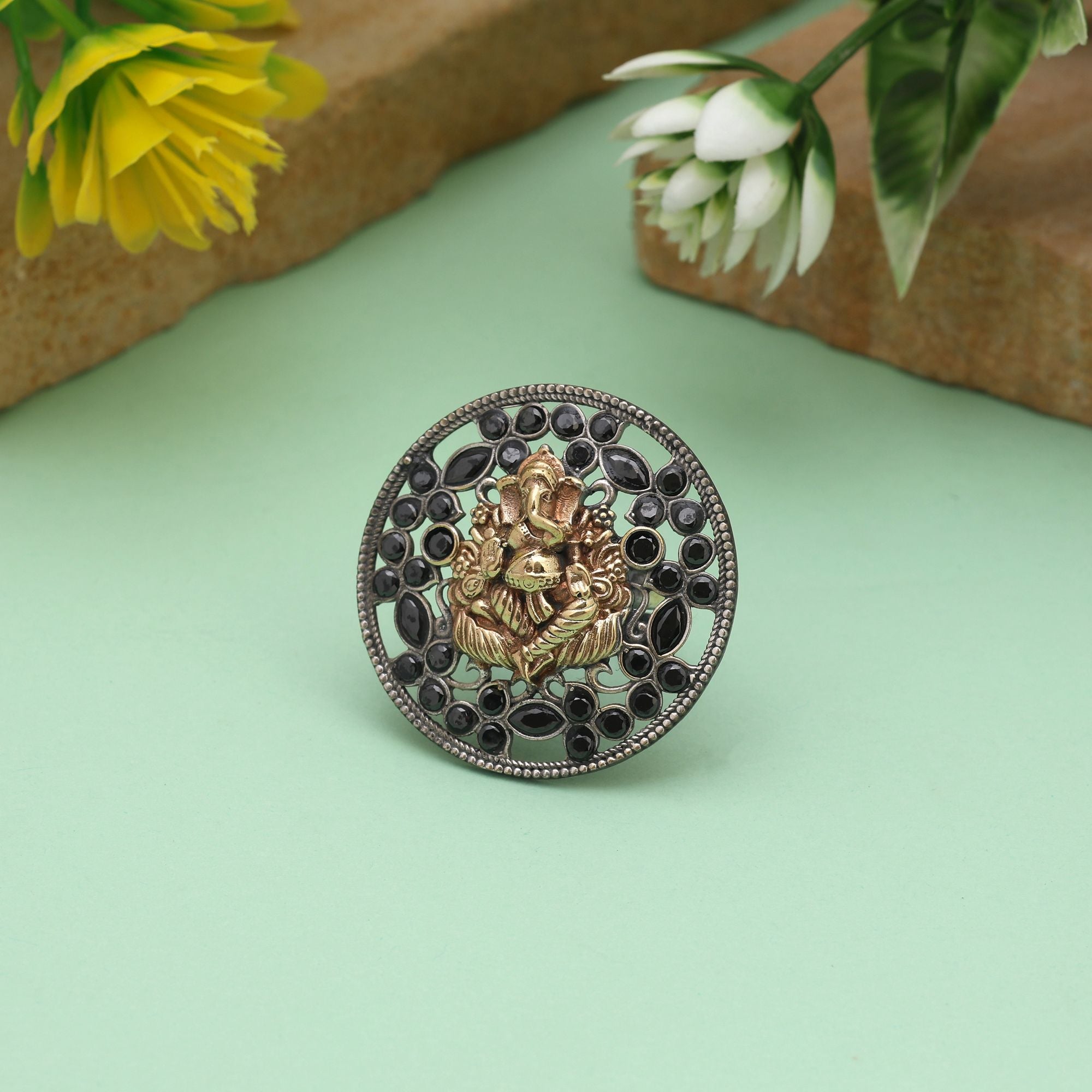 Black Color Dual Tone Oxidised Rings Featuring Dramatic Dark Elegance With Meticulous Oxidised Craftsmanship