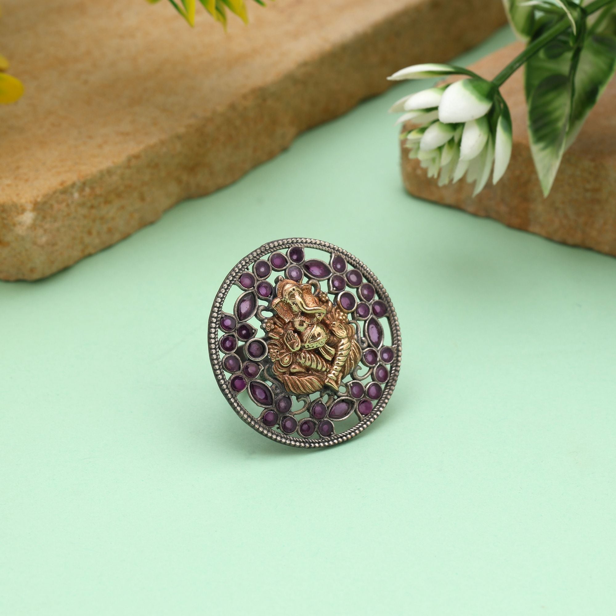 Rani Color Dual Tone Oxidised Rings Crafted With Rich Festive Tones And Refined Oxidised Detailing