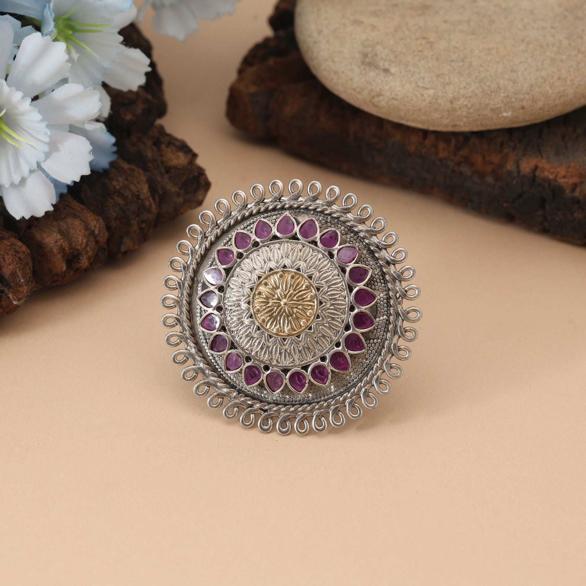 Rani Color Dual Tone Oxidised Rings Created With Bold Color Tones And Handcrafted Oxidised Finishing