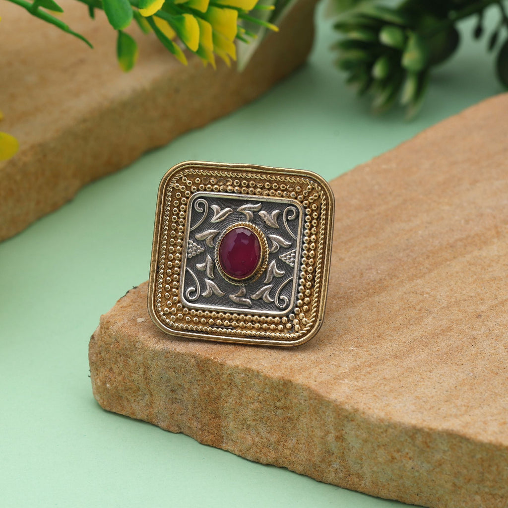 Rani Color Dual Tone Oxidised Rings Crafted With Luxurious Detailing And Traditional Oxidised Patterns