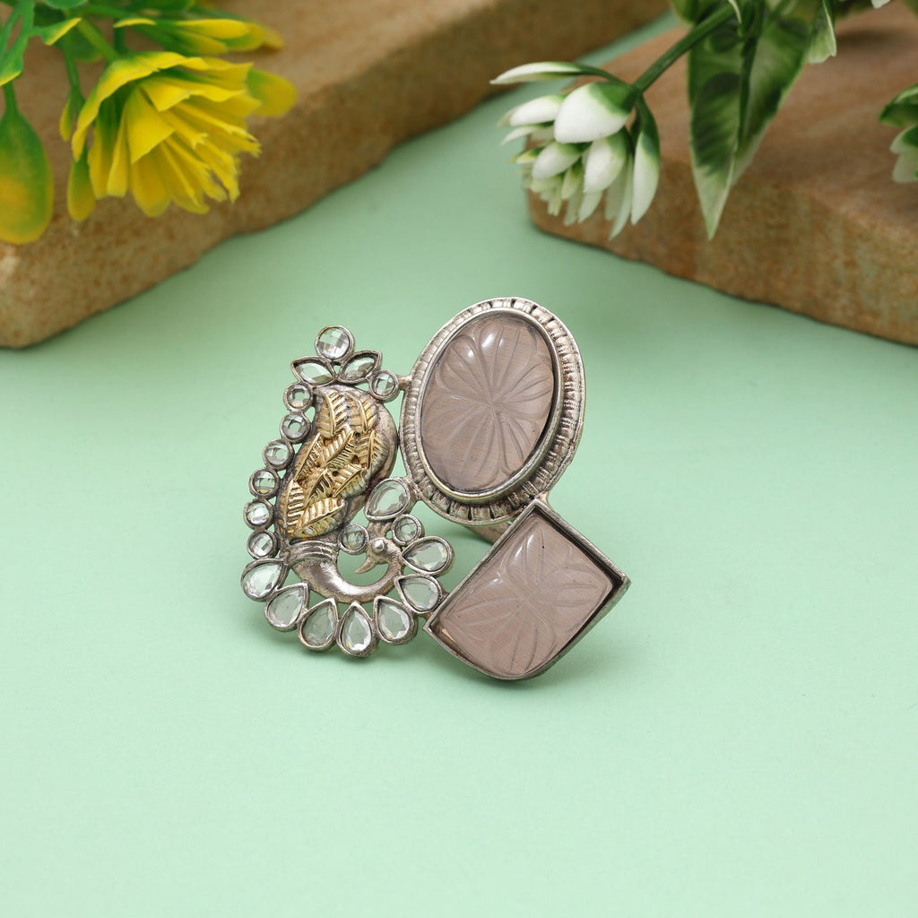 Grey Color Dual Tone Oxidised Rings Offering Subtle Elegance With Intricately Designed Oxidised Texture