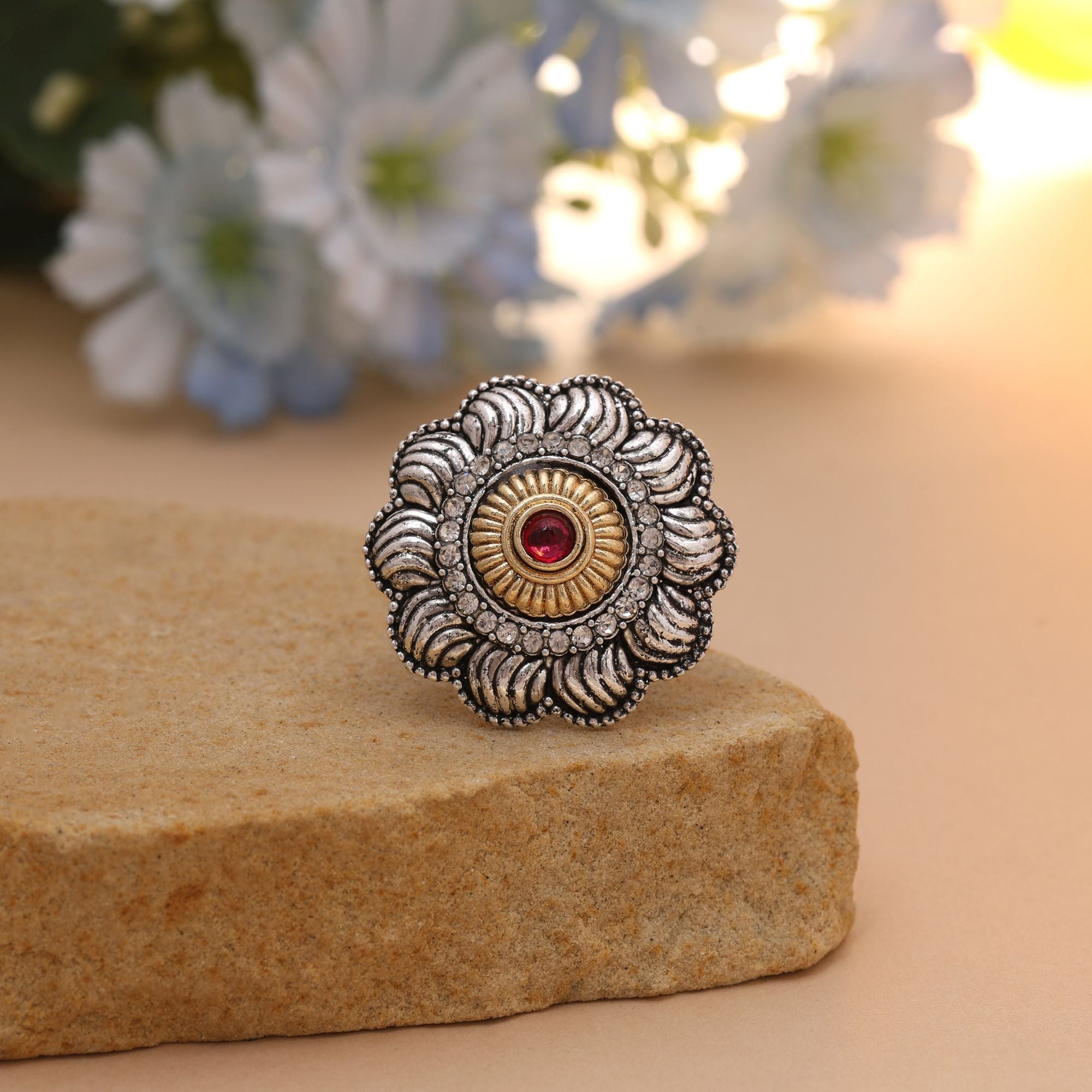 Rani Color Dual Tone Oxidised Ring