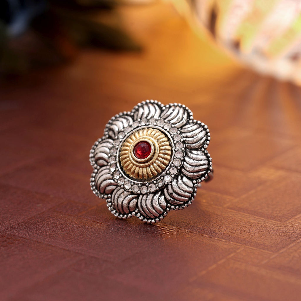 Rani Color Dual Tone Oxidised Ring