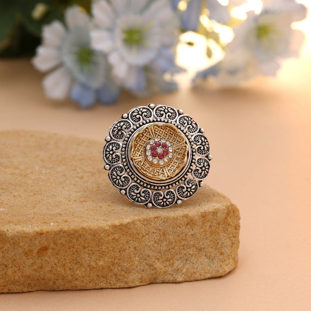 Green Dual Tone Oxidised Ring for Daily & Festive Wear