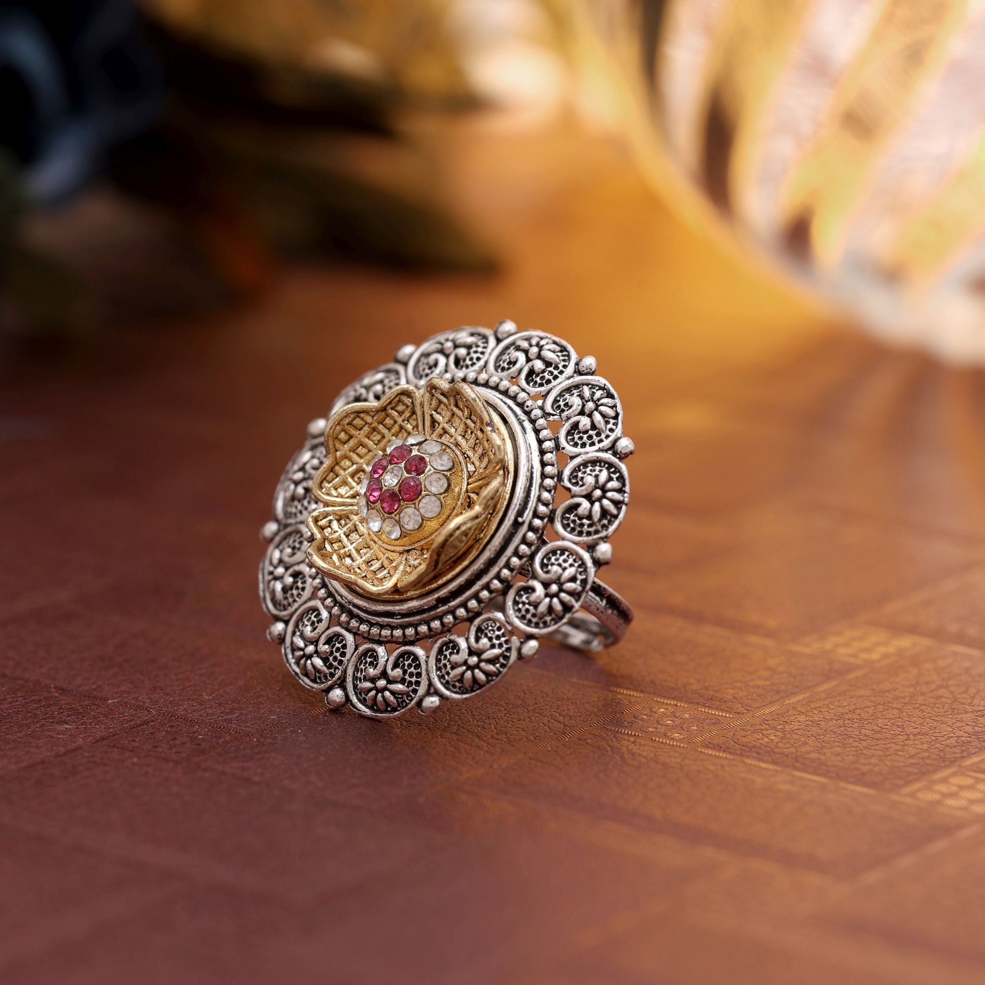 Green Dual Tone Oxidised Ring for Daily & Festive Wear