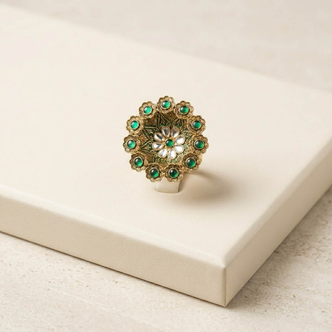 Green Big Size Oxidised Rings Statement