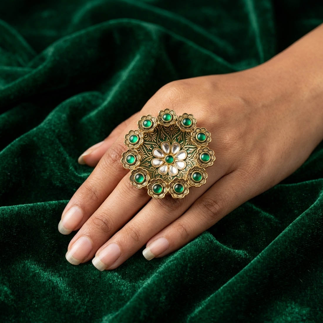 Green Big Size Oxidised Rings Statement