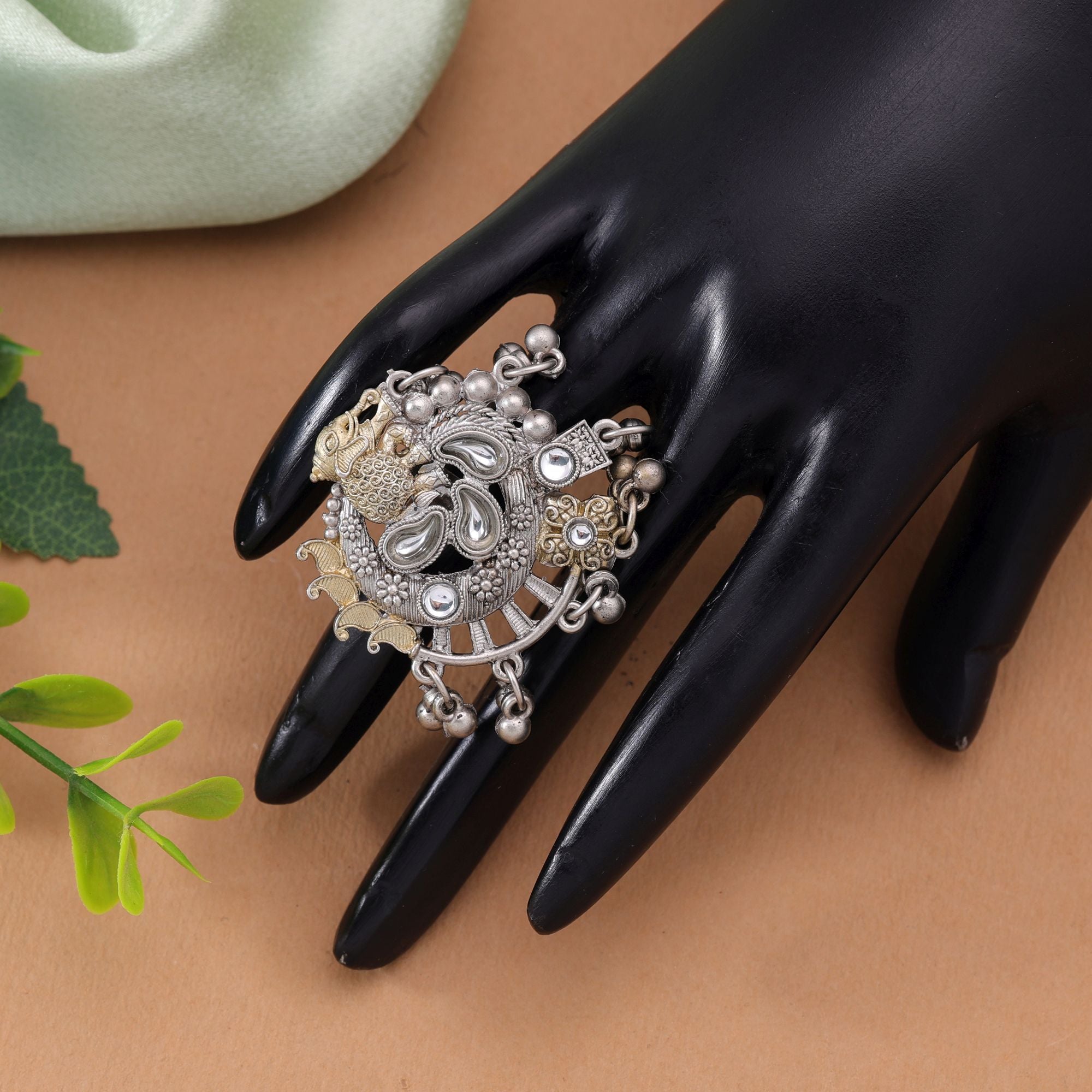Silver & Gold Color Dual Tone Oxidised Rings