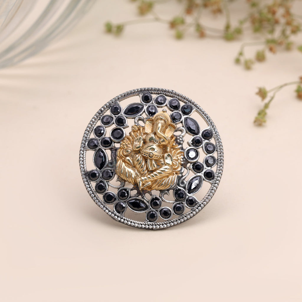 Black Color Dual Tone Oxidised Rings Ethnic Finish
