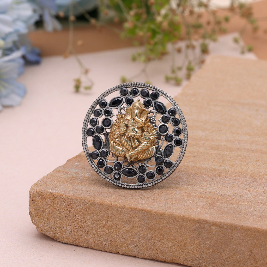 Black Color Dual Tone Oxidised Rings Ethnic Finish