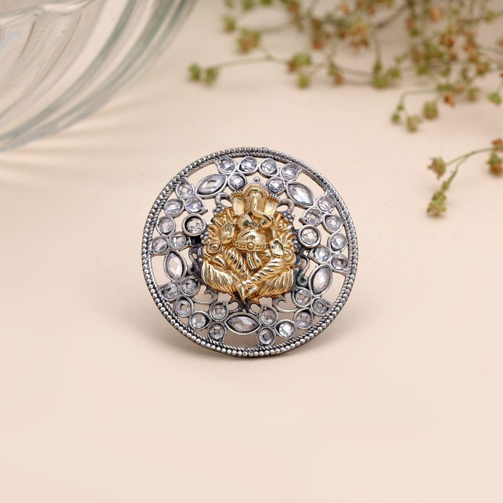 Silver Color Dual Tone Oxidised Rings Traditional Fashion Style