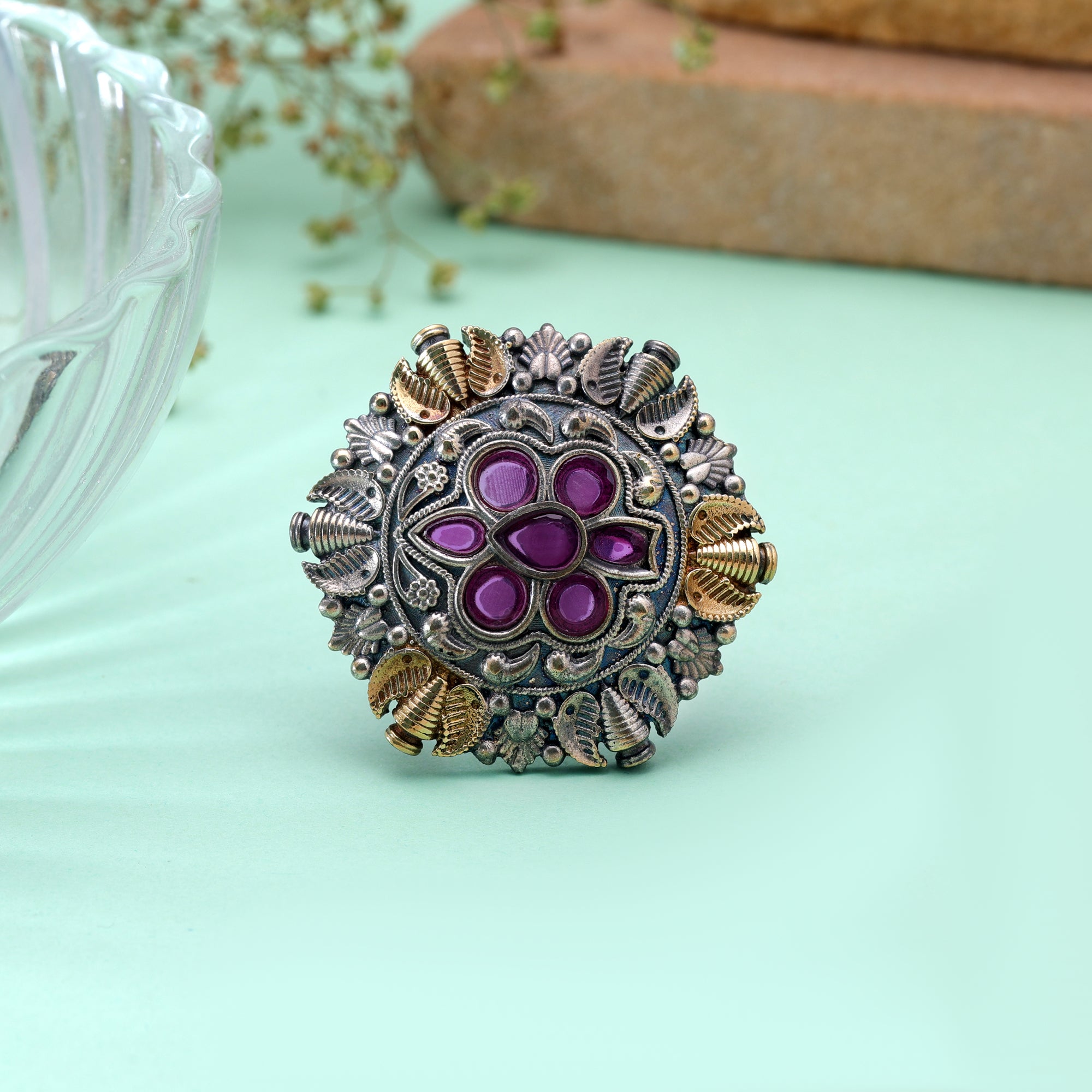 Purple Color Dual Tone Oxidised Rings Festive Wear