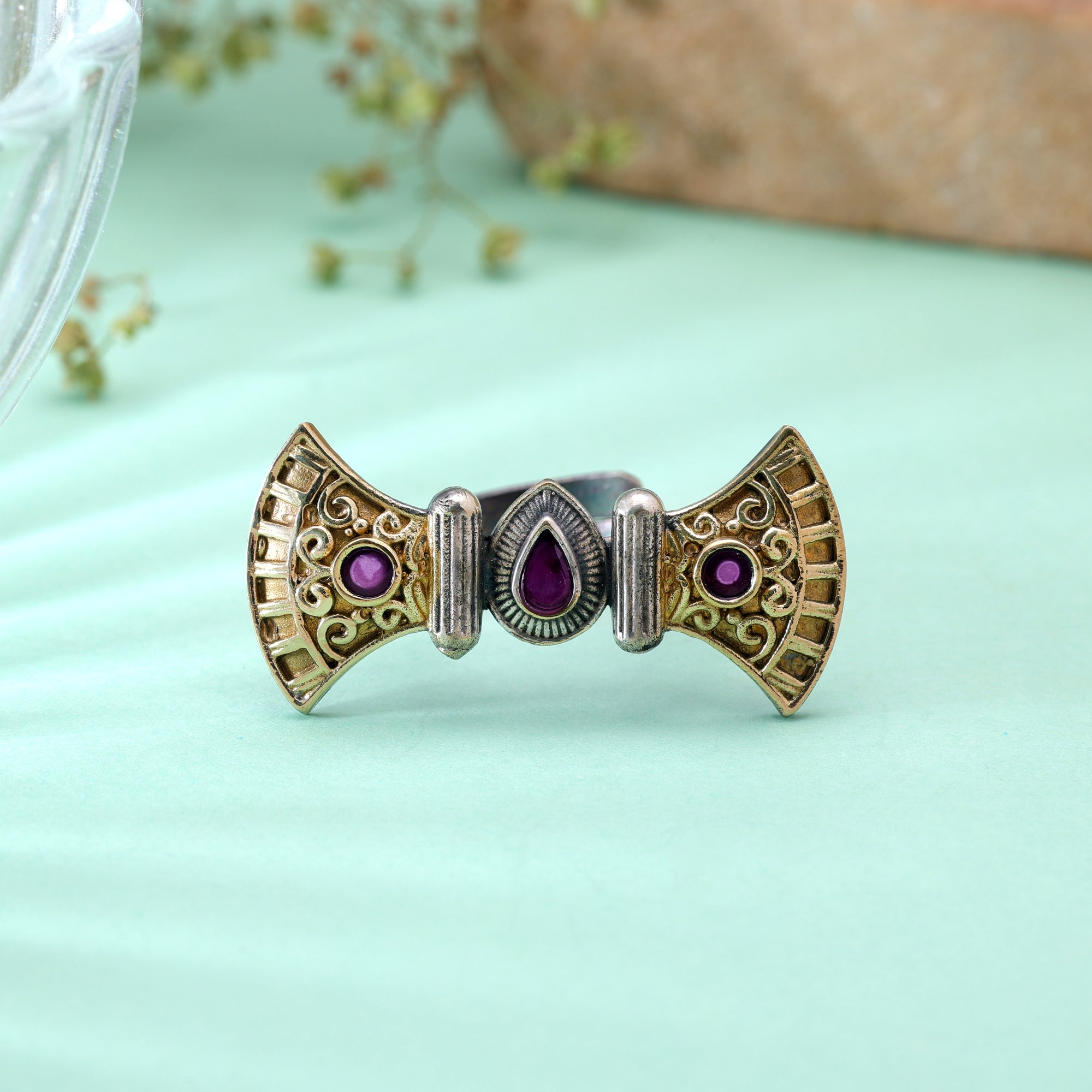 Purple Color Dual Tone Oxidised Rings Handmade Fashion Style