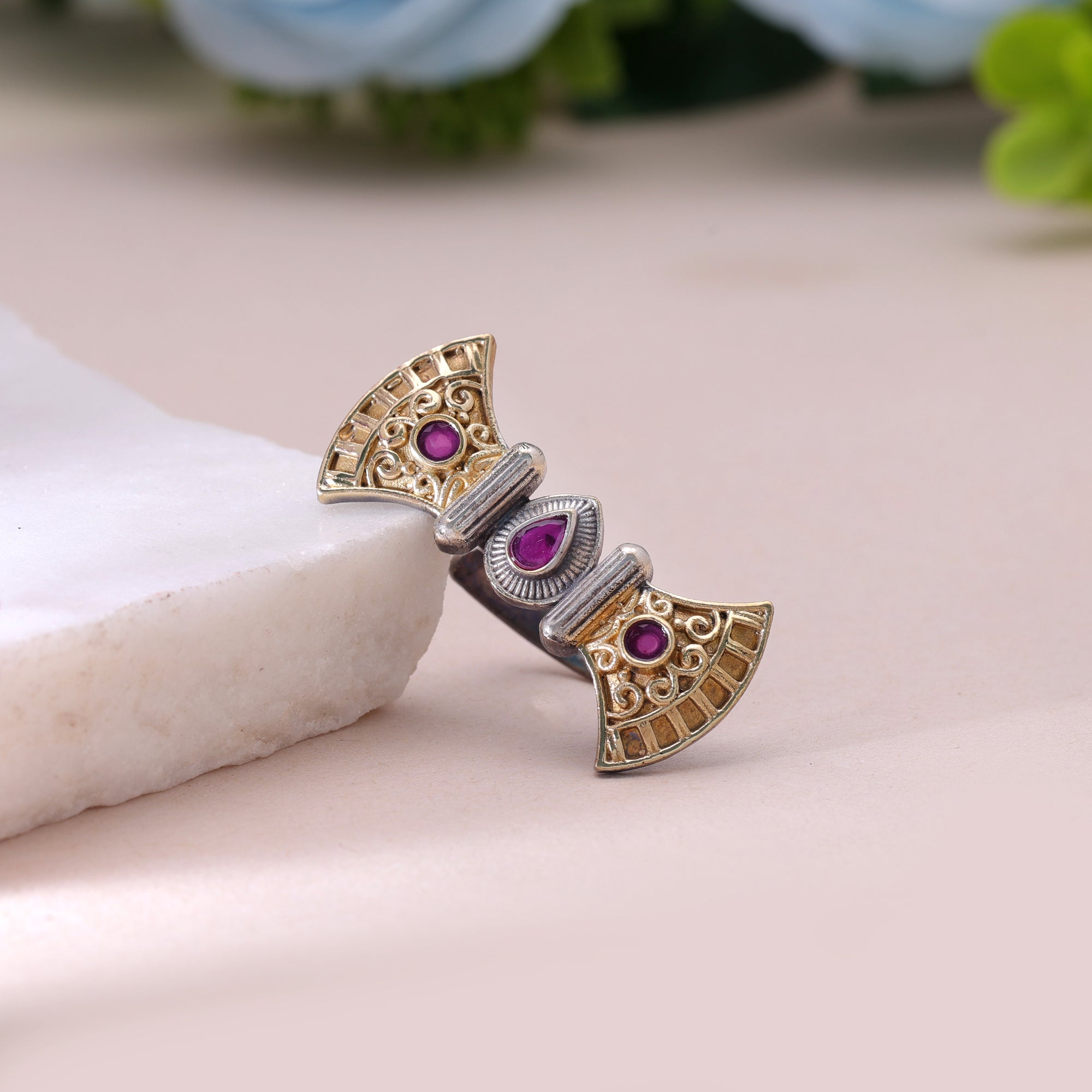 Purple Color Dual Tone Oxidised Rings Handmade Fashion Style