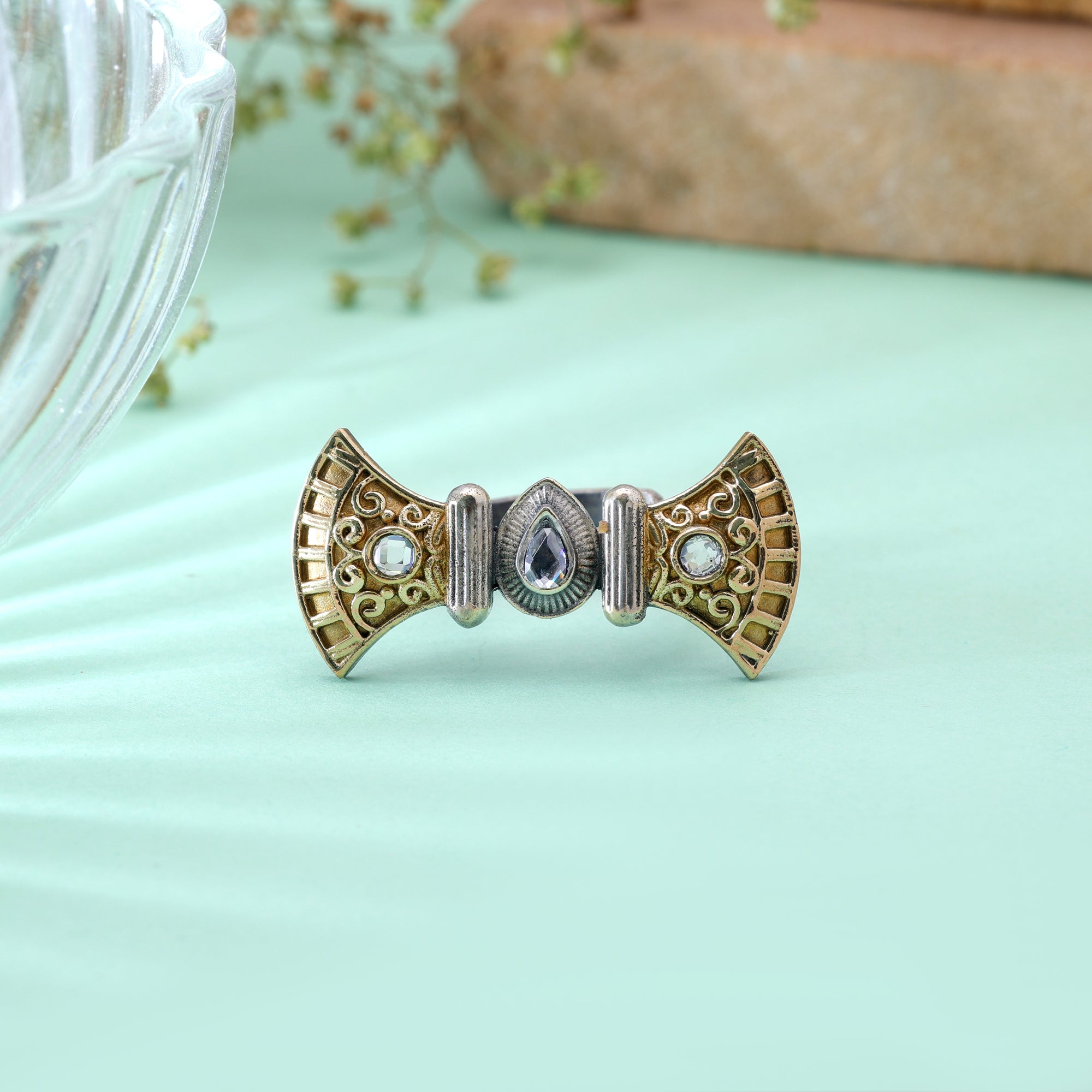 White Color Dual Tone Oxidised Rings Ethnic Appeal
