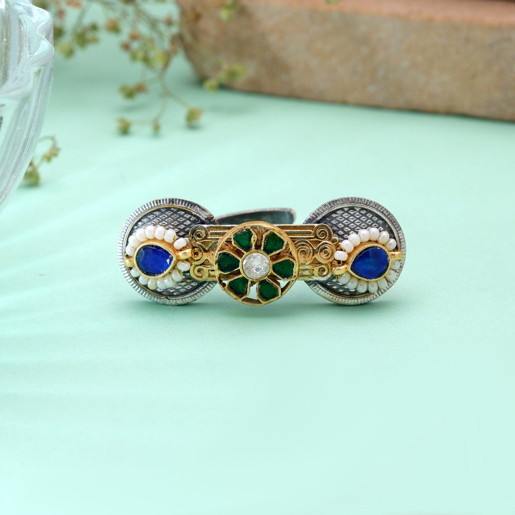 Green & Blue Color Dual Tone Oxidised Rings Jewelry Design