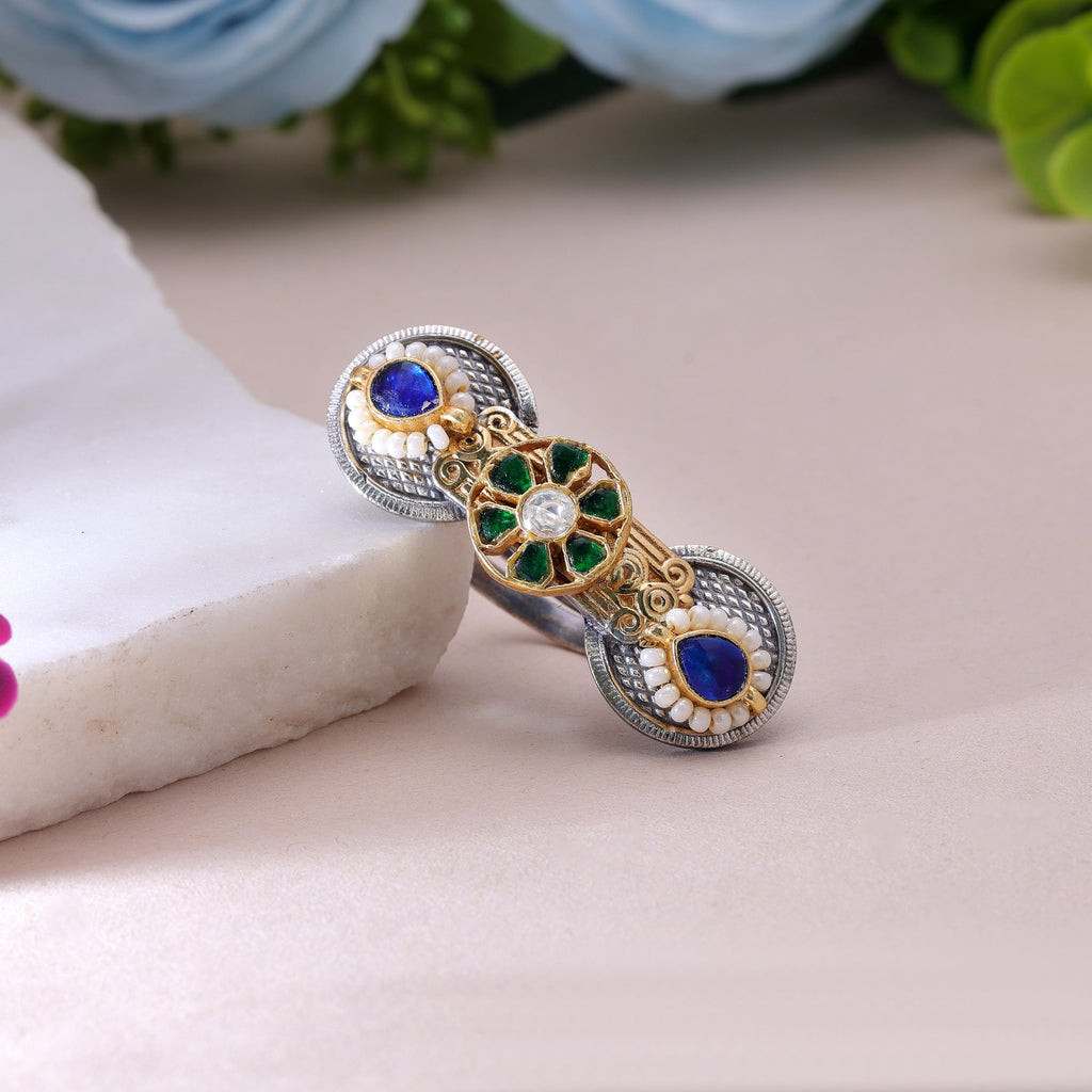 Green & Blue Color Dual Tone Oxidised Rings Jewelry Design